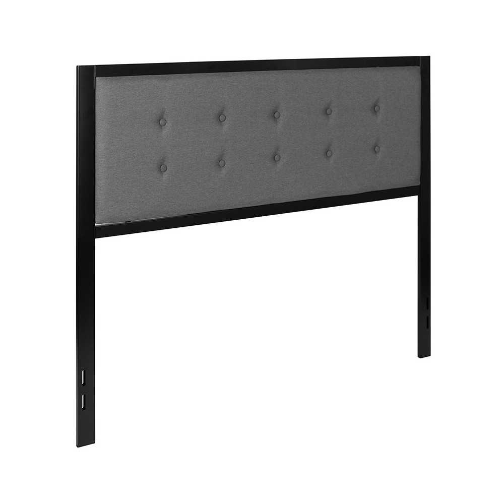 Bristol Metal Tufted Upholstered Queen Size Headboard in Dark Gray Fabric