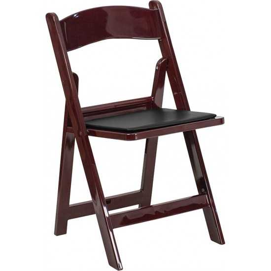 1000 lb. Capacity Red Mahogany Resin Folding Chair with Black Vinyl Padded Seat