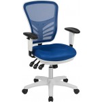 Mid-Back Blue Mesh Multifunction Executive Swivel Ergonomic Office Chair with Adjustable Arms and White Frame