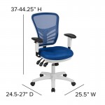 Mid-Back Blue Mesh Multifunction Executive Swivel Ergonomic Office Chair with Adjustable Arms and White Frame