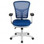 Mid-Back Blue Mesh Multifunction Executive Swivel Ergonomic Office Chair with Adjustable Arms and White Frame