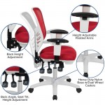 Mid-Back Red Mesh Multifunction Executive Swivel Ergonomic Office Chair with Adjustable Arms and White Frame