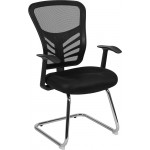 Black Mesh Side Reception Chair with Chrome Sled Base
