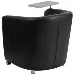 Black LeatherSoft Guest Chair with Tablet Arm, Front Wheel Casters and Under Seat Storage