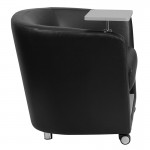 Black LeatherSoft Guest Chair with Tablet Arm, Front Wheel Casters and Under Seat Storage