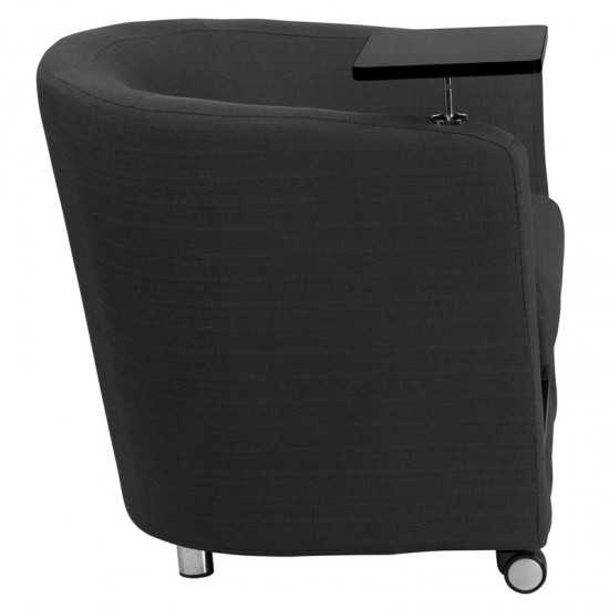 Charcoal Gray Fabric Guest Chair with Tablet Arm, Front Wheel Casters and Under Seat Storage