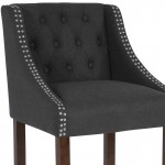 Carmel Series 30" High Transitional Tufted Walnut Barstool with Accent Nail Trim in Charcoal Fabric