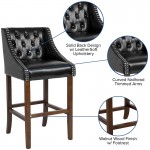 Carmel Series 30" High Transitional Tufted Walnut Barstool with Accent Nail Trim in Black LeatherSoft