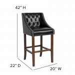 Carmel Series 30" High Transitional Tufted Walnut Barstool with Accent Nail Trim in Black LeatherSoft