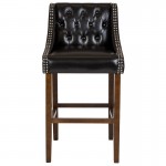 Carmel Series 30" High Transitional Tufted Walnut Barstool with Accent Nail Trim in Black LeatherSoft