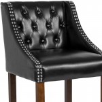 Carmel Series 30" High Transitional Tufted Walnut Barstool with Accent Nail Trim in Black LeatherSoft