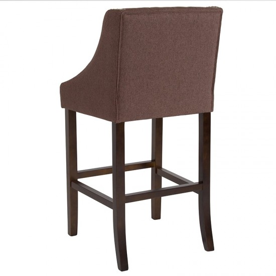 Carmel Series 30" High Transitional Tufted Walnut Barstool with Accent Nail Trim in Brown Fabric