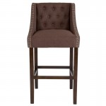 Carmel Series 30" High Transitional Tufted Walnut Barstool with Accent Nail Trim in Brown Fabric