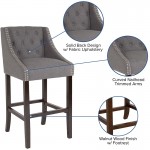 Carmel Series 30" High Transitional Tufted Walnut Barstool with Accent Nail Trim in Dark Gray Fabric