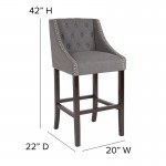 Carmel Series 30" High Transitional Tufted Walnut Barstool with Accent Nail Trim in Dark Gray Fabric