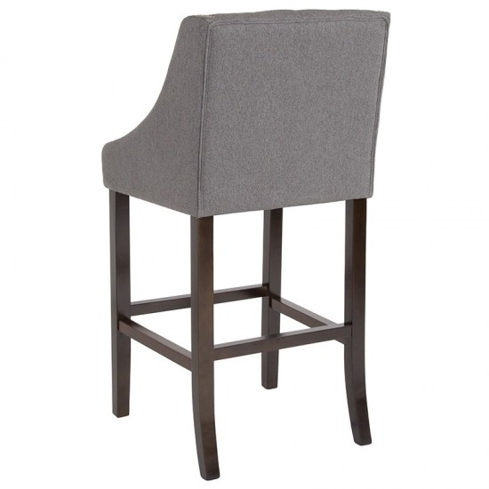 Carmel Series 30" High Transitional Tufted Walnut Barstool with Accent Nail Trim in Dark Gray Fabric