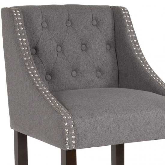 Carmel Series 30" High Transitional Tufted Walnut Barstool with Accent Nail Trim in Dark Gray Fabric