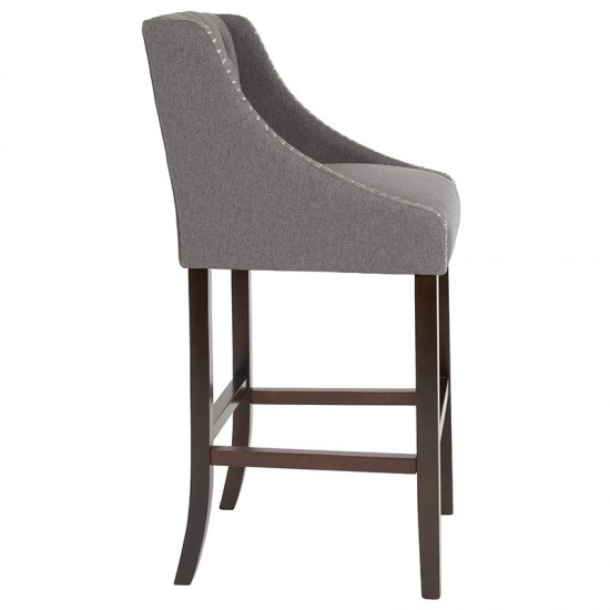 Carmel Series 30" High Transitional Tufted Walnut Barstool with Accent Nail Trim in Dark Gray Fabric