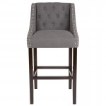 Carmel Series 30" High Transitional Tufted Walnut Barstool with Accent Nail Trim in Dark Gray Fabric