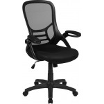 High Back Black Mesh Ergonomic Swivel Office Chair with Black Frame and Flip-up Arms