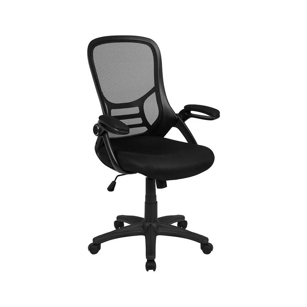 High Back Black Mesh Ergonomic Swivel Office Chair with Black Frame and Flip-up Arms