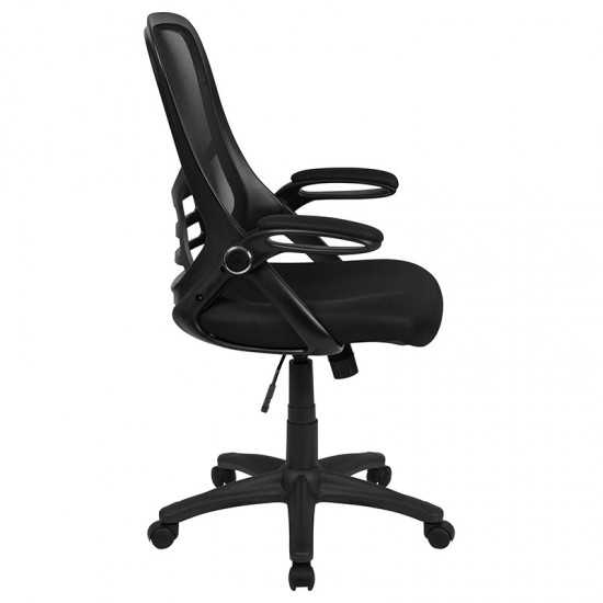 High Back Black Mesh Ergonomic Swivel Office Chair with Black Frame and Flip-up Arms