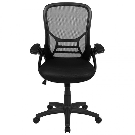 High Back Black Mesh Ergonomic Swivel Office Chair with Black Frame and Flip-up Arms