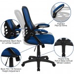 High Back Blue Mesh Ergonomic Swivel Office Chair with Black Frame and Flip-up Arms