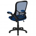 High Back Blue Mesh Ergonomic Swivel Office Chair with Black Frame and Flip-up Arms