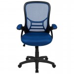 High Back Blue Mesh Ergonomic Swivel Office Chair with Black Frame and Flip-up Arms