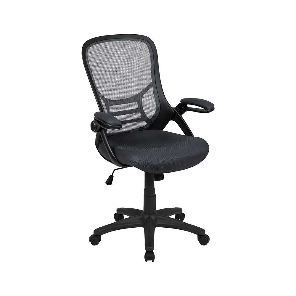 High Back Dark Gray Mesh Ergonomic Swivel Office Chair with Black Frame and Flip-up Arms