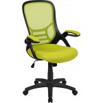 High Back Green Mesh Ergonomic Swivel Office Chair with Black Frame and Flip-up Arms