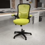 High Back Green Mesh Ergonomic Swivel Office Chair with Black Frame and Flip-up Arms