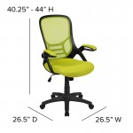 High Back Green Mesh Ergonomic Swivel Office Chair with Black Frame and Flip-up Arms