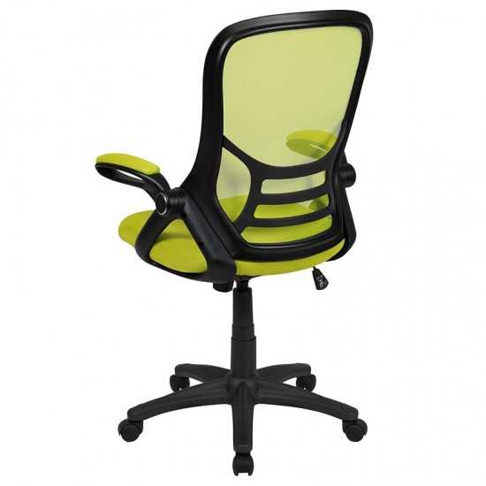 High Back Green Mesh Ergonomic Swivel Office Chair with Black Frame and Flip-up Arms