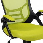 High Back Green Mesh Ergonomic Swivel Office Chair with Black Frame and Flip-up Arms