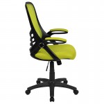 High Back Green Mesh Ergonomic Swivel Office Chair with Black Frame and Flip-up Arms