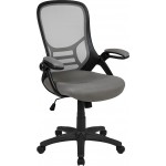 High Back Light Gray Mesh Ergonomic Swivel Office Chair with Black Frame and Flip-up Arms