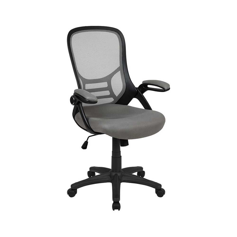 High Back Light Gray Mesh Ergonomic Swivel Office Chair with Black Frame and Flip-up Arms