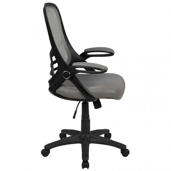 High Back Light Gray Mesh Ergonomic Swivel Office Chair with Black Frame and Flip-up Arms