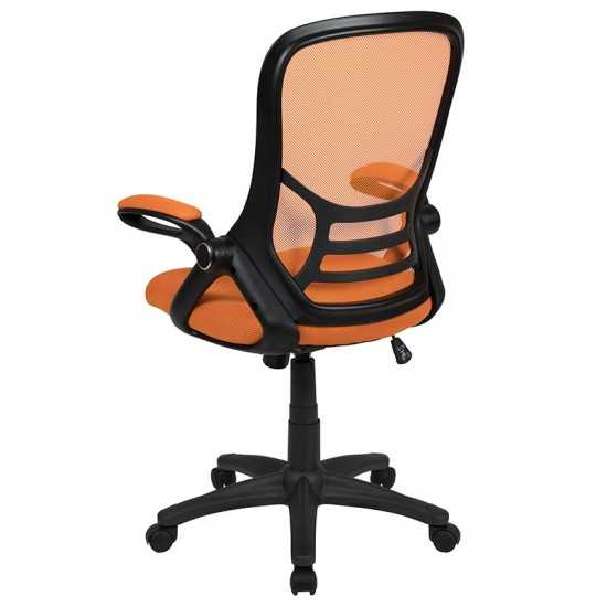 High Back Orange Mesh Ergonomic Swivel Office Chair with Black Frame and Flip-up Arms