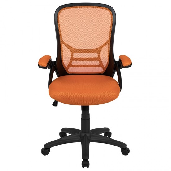 High Back Orange Mesh Ergonomic Swivel Office Chair with Black Frame and Flip-up Arms