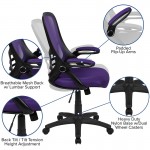 High Back Purple Mesh Ergonomic Swivel Office Chair with Black Frame and Flip-up Arms