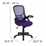 High Back Purple Mesh Ergonomic Swivel Office Chair with Black Frame and Flip-up Arms