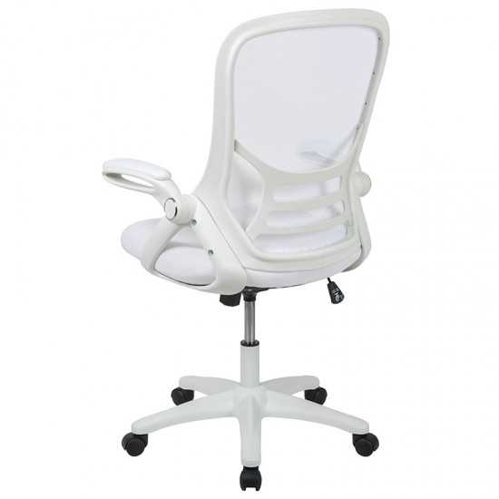 High Back White Mesh Ergonomic Swivel Office Chair with White Frame and Flip-up Arms