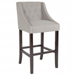 Carmel Series 30" High Transitional Tufted Walnut Barstool with Accent Nail Trim in Light Gray Fabric