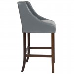 Carmel Series 30" High Transitional Tufted Walnut Barstool with Accent Nail Trim in Light Gray LeatherSoft