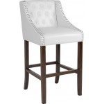 Carmel Series 30" High Transitional Tufted Walnut Barstool with Accent Nail Trim in White LeatherSoft