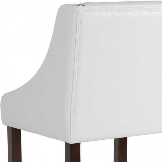 Carmel Series 30" High Transitional Tufted Walnut Barstool with Accent Nail Trim in White LeatherSoft