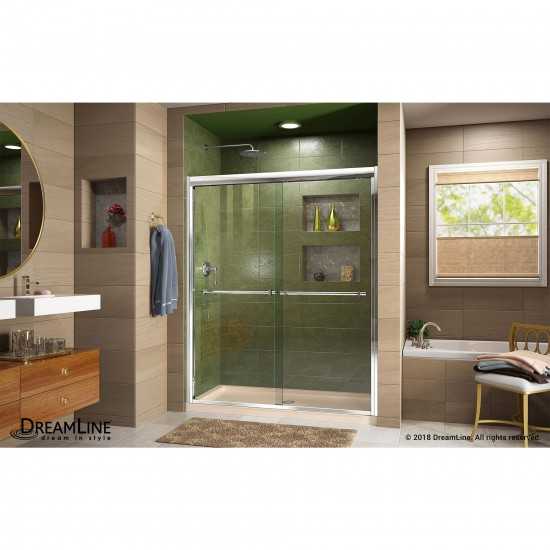 Duet 32 in. D x 60 in. W x 74 3/4 in. H Semi-Frameless Bypass Shower Door in Chrome and Center Drain Biscuit Base